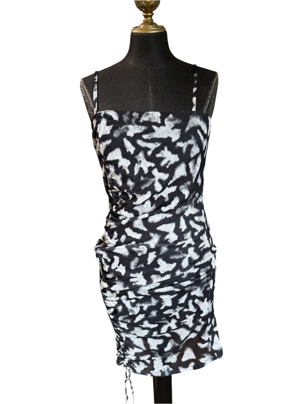Topshop Grey Sleeveless Gauze Ruched Mini Dress Size 10